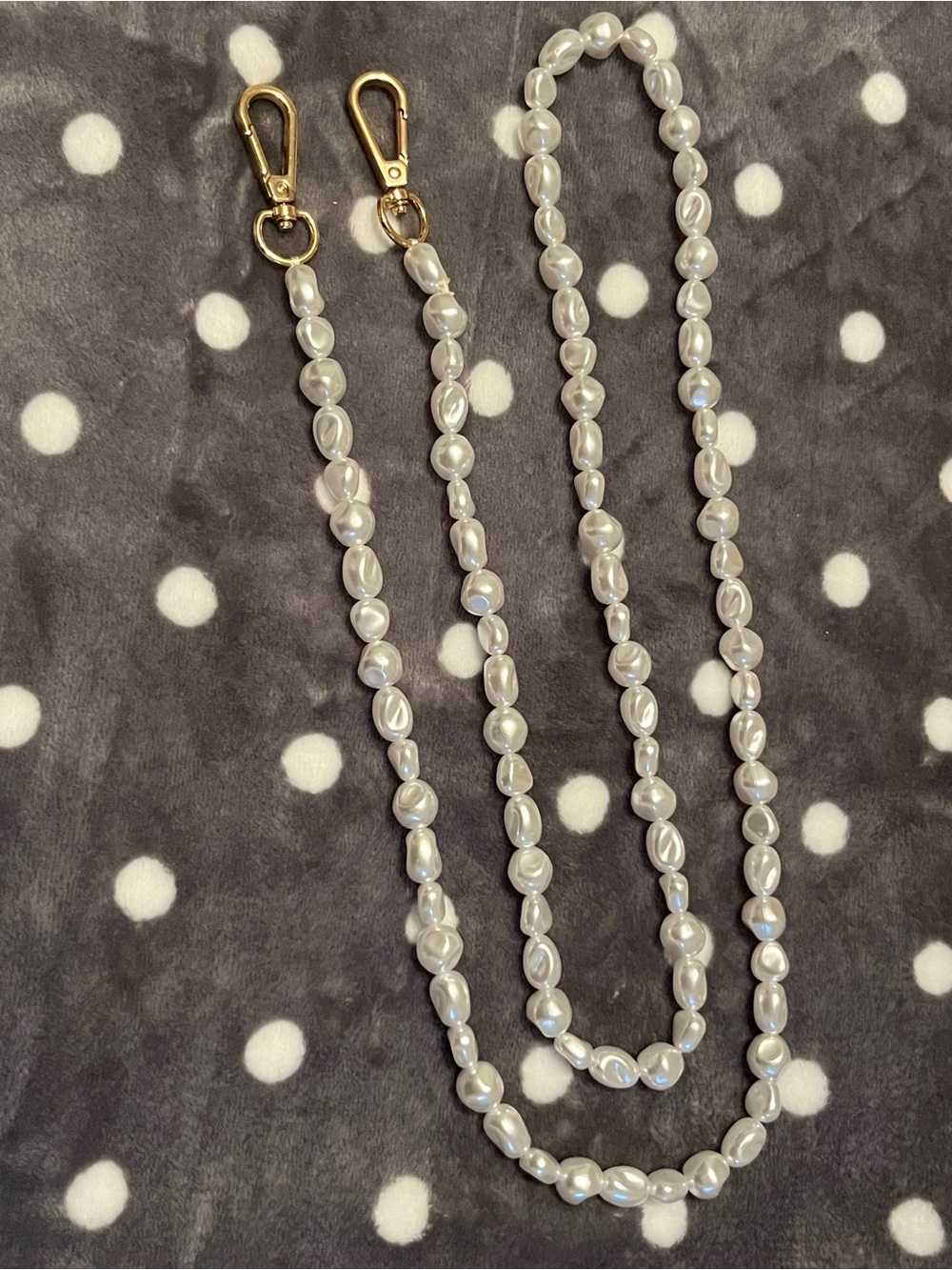 Pearl Beaded Purse Strap with Gold Clips - White